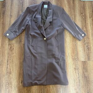 VTG 80s Linda Richards 100% Wool Trench Coat Mauve Brown Made in USA sz 12 FLAW